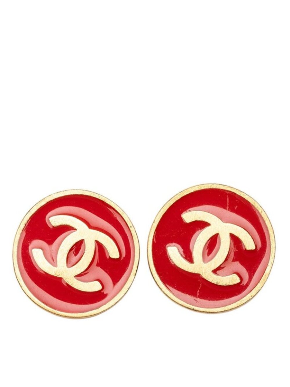 Chanel CC Logo Round Earrings 01P Stamp Gold Red Plated